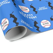 ブルーベースボールプレーヤーキッズネーム誕生日 ラッピングペーパー (ロールコーナー)