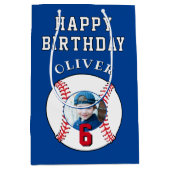 ブルーベースボールボール子供の誕生日写真 ミディアムペーパーバッグ (正面)