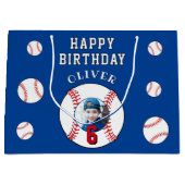 ブルーベースボールボール子供の誕生日写真 ラージペーパーバッグ (正面)