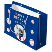 ブルーベースボールボール子供の誕生日写真 ラージペーパーバッグ (正面アングル)