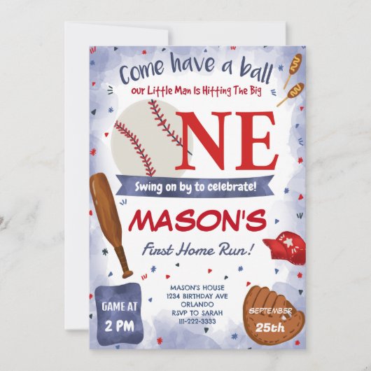 ブルーベースボール1stバースデーパーティの招待状 招待状 (正面)