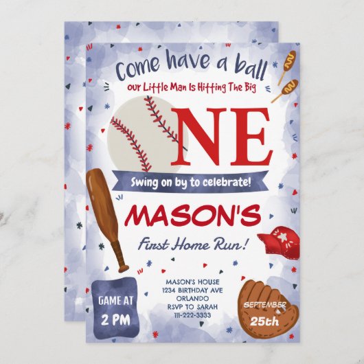 ブルーベースボール1stバースデーパーティの招待状 招待状 (正面/裏面)