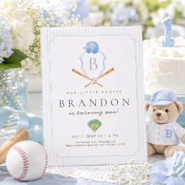 ブルーベースボール・プレッピー・クレスト1歳の誕生日招待状 サンキューカード