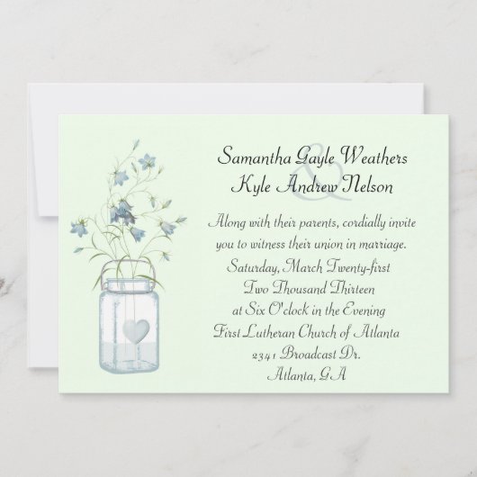 ブルーベ魅力的ルズ&メイソンジャー結婚式招待状 招待状 (正面)