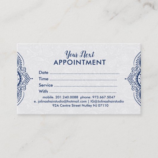 ブルーペイズリーマンダラレースアポイントメントカード 予約カード (正面)