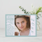 ブルーペイズリー写真卒業パーティー発表 招待状 (スタンド正面)