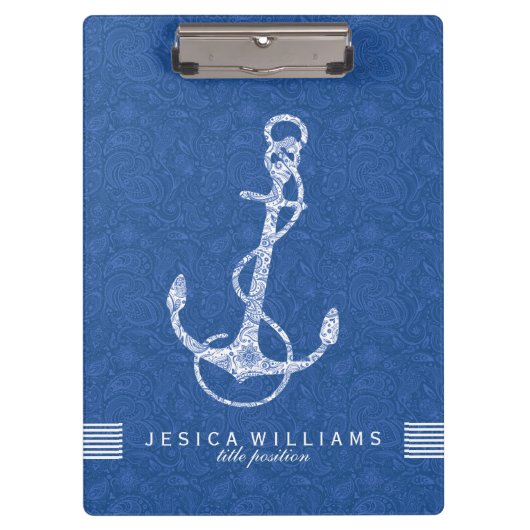 ブルーペイズリー及びホワイト航海のボートいかり2 クリップボード (正面)