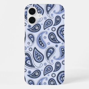 ブルーペイズリー柄 iPhone 16 PLUSケース