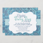 ブルーペイズリー男の赤ちゃんシャワー招待状 招待状 (正面/裏面)
