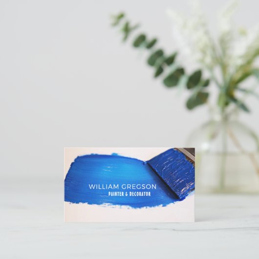 ブルーペイントブラシ、画家&デコレーター 名刺 (スタンド正面)