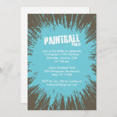 ブルーペイントボール(ばちゃばちゃ)跳ねるパーティの招待状 招待状 (正面/裏面)