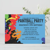 ブルーペイントボール(ばちゃばちゃ)跳ねるペイントボール誕生パーティー 招待状 (スタンド正面)