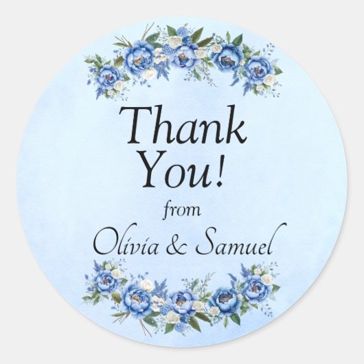 ブルーペオニーの花嫁と花婿より、心からの感謝を込めて ラウンドシール (正面)