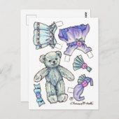 ブルーペチュニアテディベア紙人形かわいいハガキ ポストカード (正面/裏面)