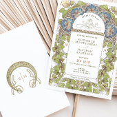 ブルーペチュニアヴィンテージウェディングアールヌーボーミュシャ 招待状