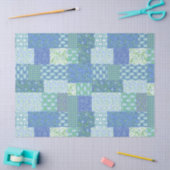 ブルーペリウィンクルフローラボホフェイクパッチワークパターン 薄葉紙 (クラフト)