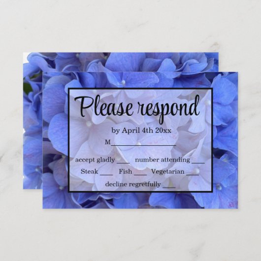 ブルーペリウインクルエレガントフローラアジサイRSVP 出欠カード (正面/裏面)