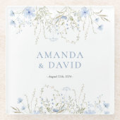 ブルーペリウインクル結婚ワイルドフラワー ガラスコースター (正面)