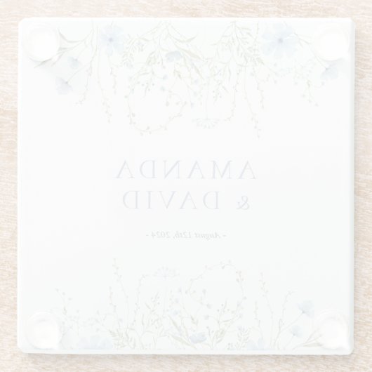 ブルーペリウインクル結婚ワイルドフラワー ガラスコースター (裏面)