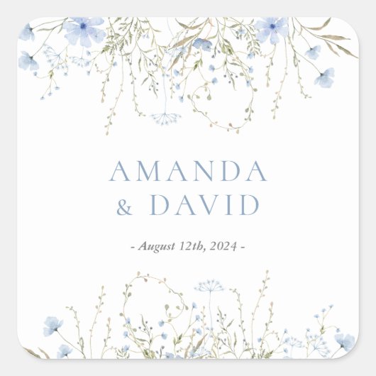ブルーペリウインクル結婚ワイルドフラワー スクエアシール (正面)