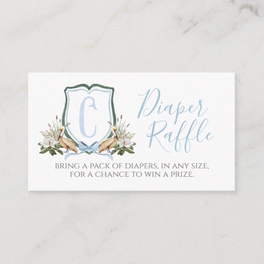 ブルーペリカンボーイ赤ちゃんシャワーおむつラッフル エンクロージャーカード (正面)