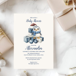 ブルーペンギンのクリスマスベビーシャワー 招待状