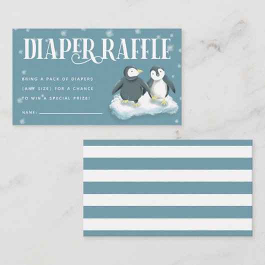 ブルーペンギンベビーシャワーおむつラッフルチケット エンクロージャーカード (正面/裏面)