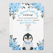 ブルーペンギンベビーシャワー招待状フローラ 招待状 (正面/裏面)