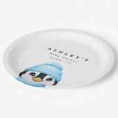ブルーペンギン冬の赤ちゃんシャワー ペーパープレート (アングル)