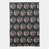 ブルーペンタグラムウィッチクラフトブラックハロウィーン キッチンタオル (縦)