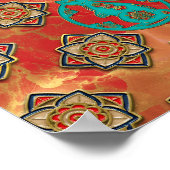 ブルーペーパーカットラビットレッド中国の金ゴールド新年 ポスター (角)