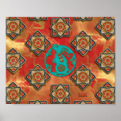 ブルーペーパーカットラビットレッド中国の金ゴールド新年 ポスター (正面)