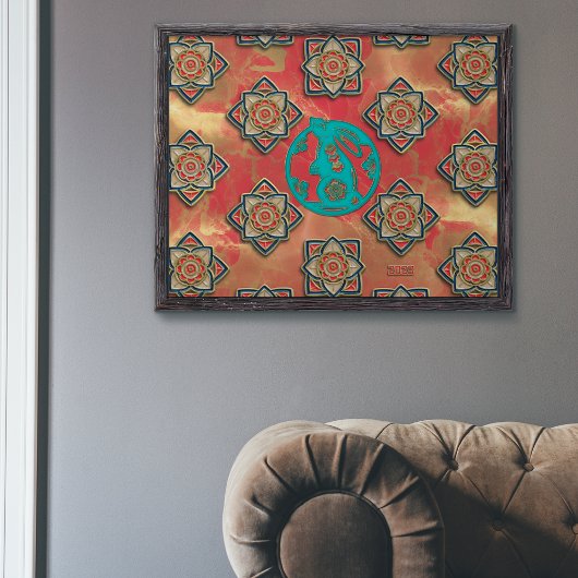 ブルーペーパーカットラビットレッド中国の金ゴールド新年 ポスター