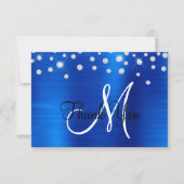 ブルーホイル王室のライングラデーションストーン紙吹雪モノグラム サンキューカード (正面)