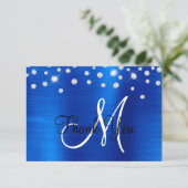 ブルーホイル王室のライングラデーションストーン紙吹雪モノグラム サンキューカード (スタンド正面)