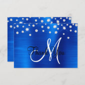 ブルーホイル王室のライングラデーションストーン紙吹雪モノグラム サンキューカード (正面/裏面)