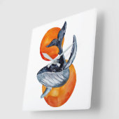 ブルーホエールとゴールデンボール スクエア壁時計 (傾斜)