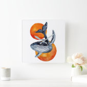 ブルーホエールとゴールデンボール スクエア壁時計 (ホーム)