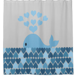 ブルーホエールアンドハート シャワーカーテン