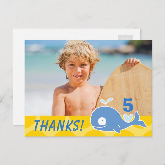 ブルーホエールイエロードットボーイの誕生日感謝してい写真 ポストカード (正面/裏面)