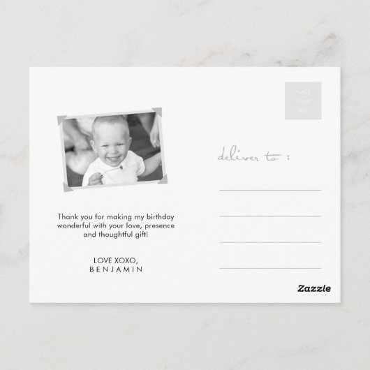 ブルーホエールイエロードットボーイの誕生日感謝してい写真 ポストカード (裏面)