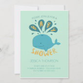 ブルーホエールウォーター男の赤ちゃんユニセックスシャワー招待状 招待状 (正面)