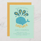 ブルーホエールウォーター男の赤ちゃんユニセックスシャワー招待状 招待状 (正面/裏面)