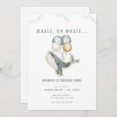 ブルーホエールオークジラ誕生日招待状 招待状 (正面/裏面)