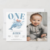 ブルーホエールキッドの誕生日パーティーの写真 招待状 (正面)