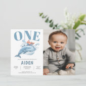 ブルーホエールキッドの誕生日パーティーの写真 招待状 (スタンド正面)