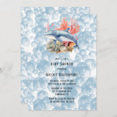 ブルーホエールコーラルリーフバブルボーイベビーシャワー 招待状 (正面/裏面)
