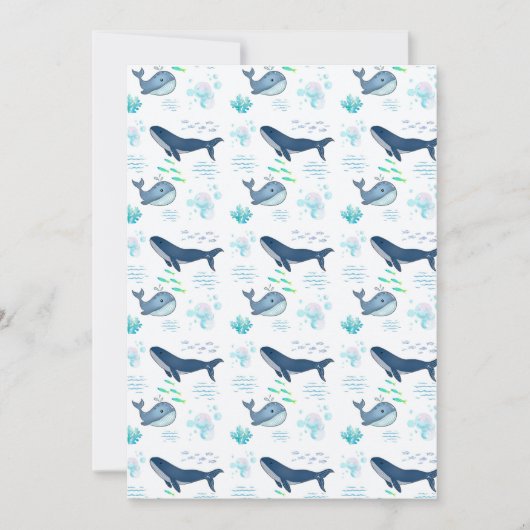 ブルーホエールシームレスパターン – 海洋動物 招待状 (正面)