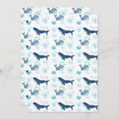 ブルーホエールシームレスパターン – 海洋動物 招待状 (正面/裏面)