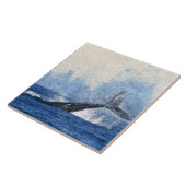 ブルーホエールスプラッシング海アート タイル (側面)